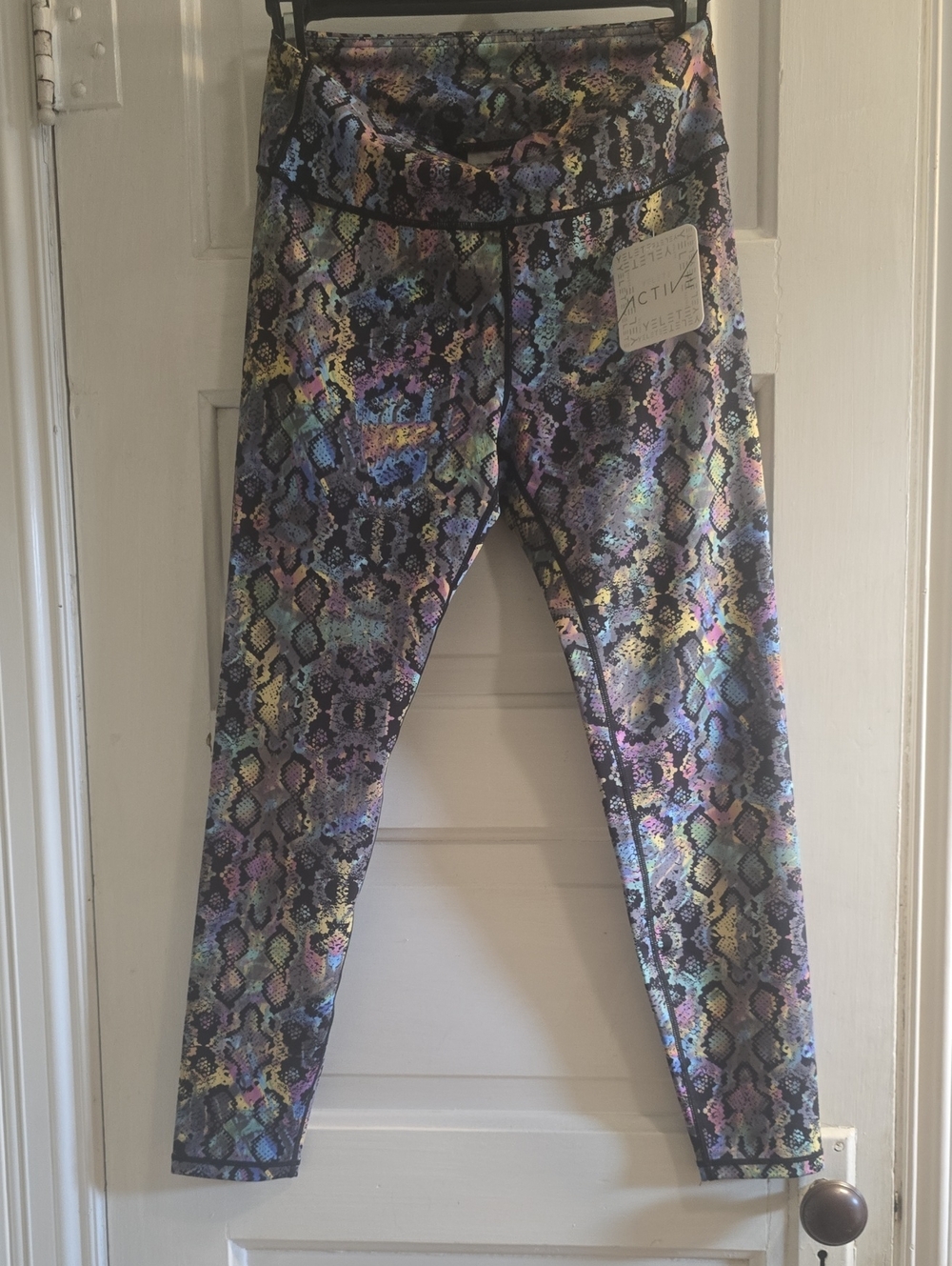 Active USA Women's Multicolor Snake-Print Leggings in Black & Pastel Hues